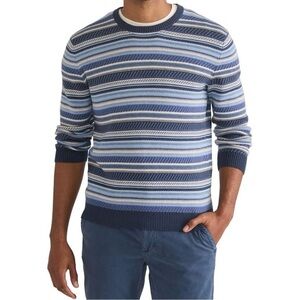 Marine Layer Men Sweater Small Blue Reed Jacquard Knit Stripe Organic Cotton